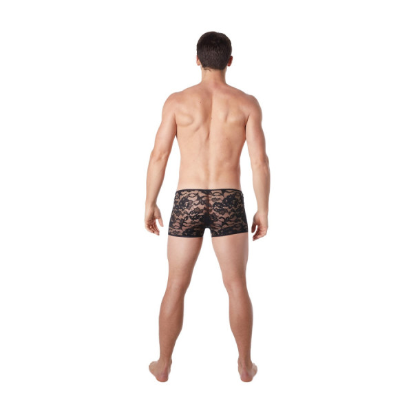 Boxer noir en fine dentelle avec légère transparence 